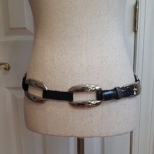 Sandy Duftler Black Leather Belt with Silver Accents
